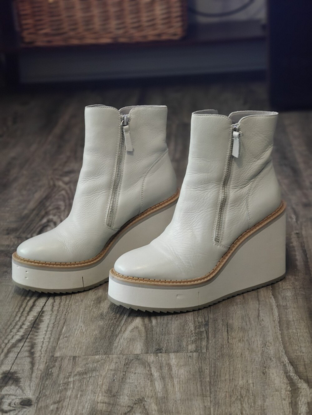 Naked Feet Cream Platform Wedge Ankle Boots
